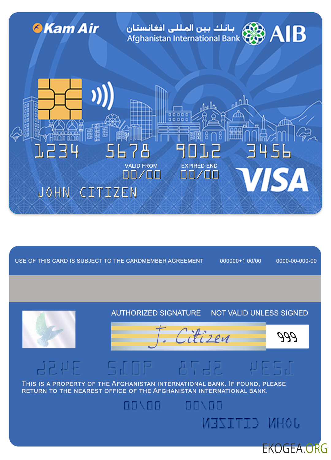 Carte visa bancaire internationale d'Afghanistan template Carte visa bancaire internationale d'Afghanistan template